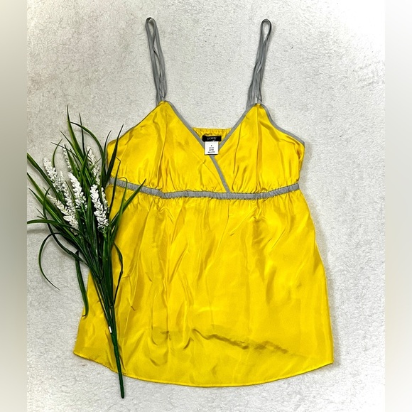 J. Crew NWT 100% Silk Yellow Babydoll Y2K Tank Top - Size 8 - Picture 1 of 9